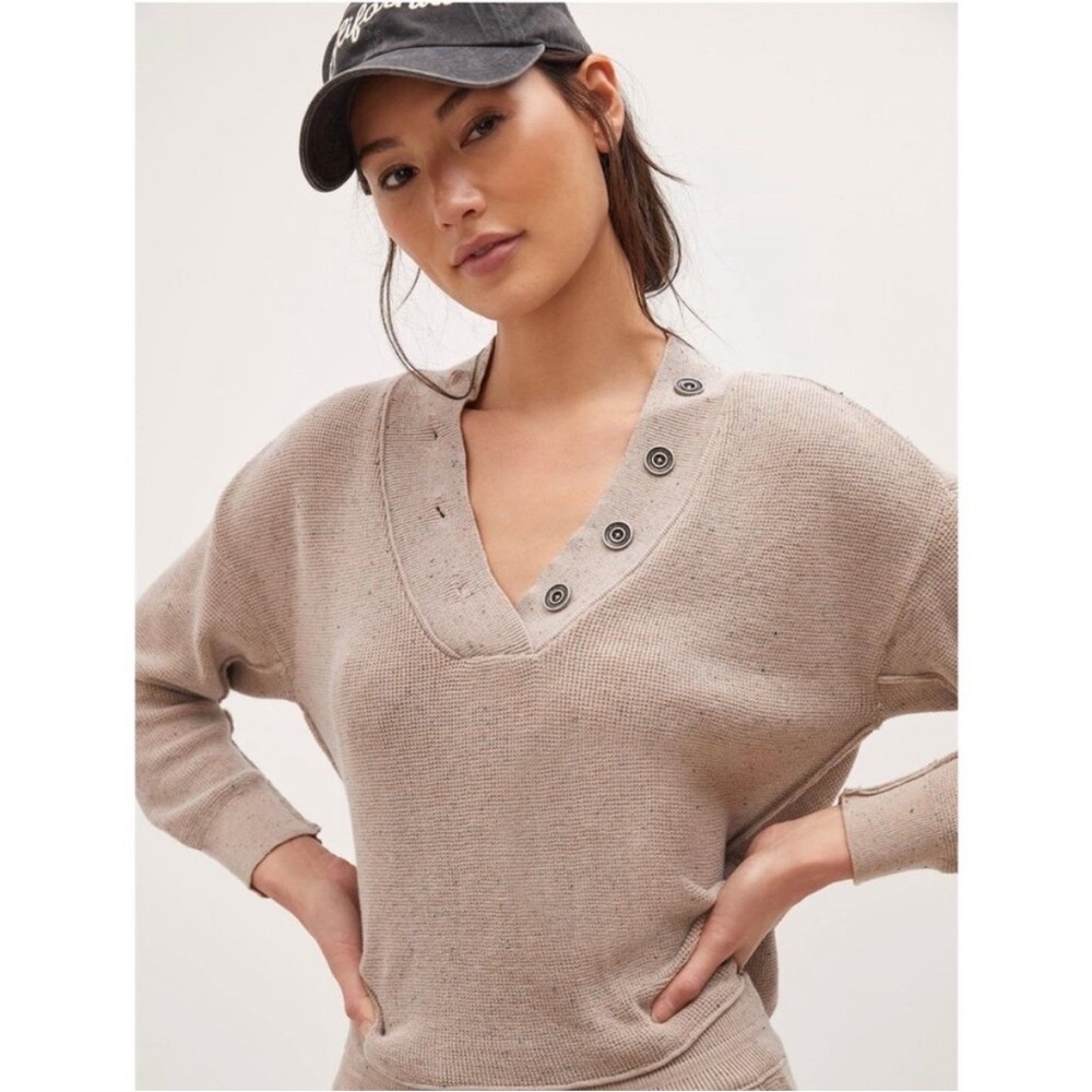 Daily Practice Anthropologie Long Sleeve Waffle Knit Pullover oatmeal medium